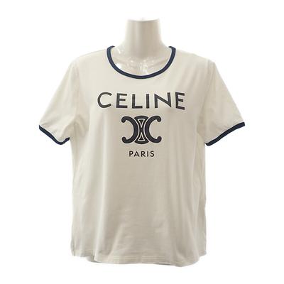 CELINE  2X872671Q.01NB L Футболка с коротким рукавом белая/темно-синяя хлопок Женская