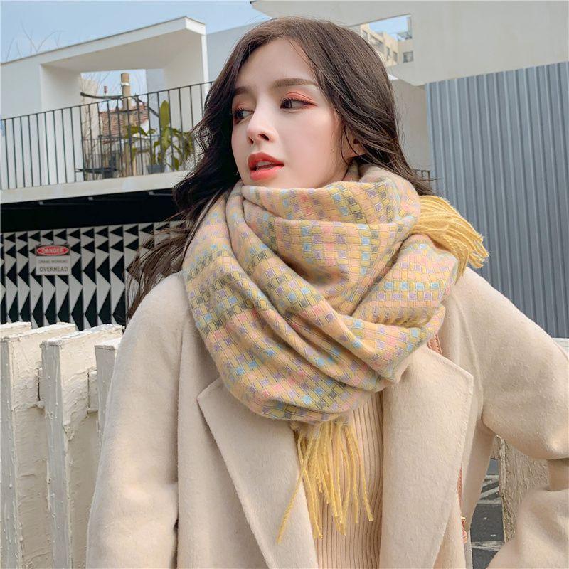 Two Tone Thousand Bird Grid Scarf Women's Winter Korean Edition Versatile Thick Women's Autumn/Winter Warm Scarf