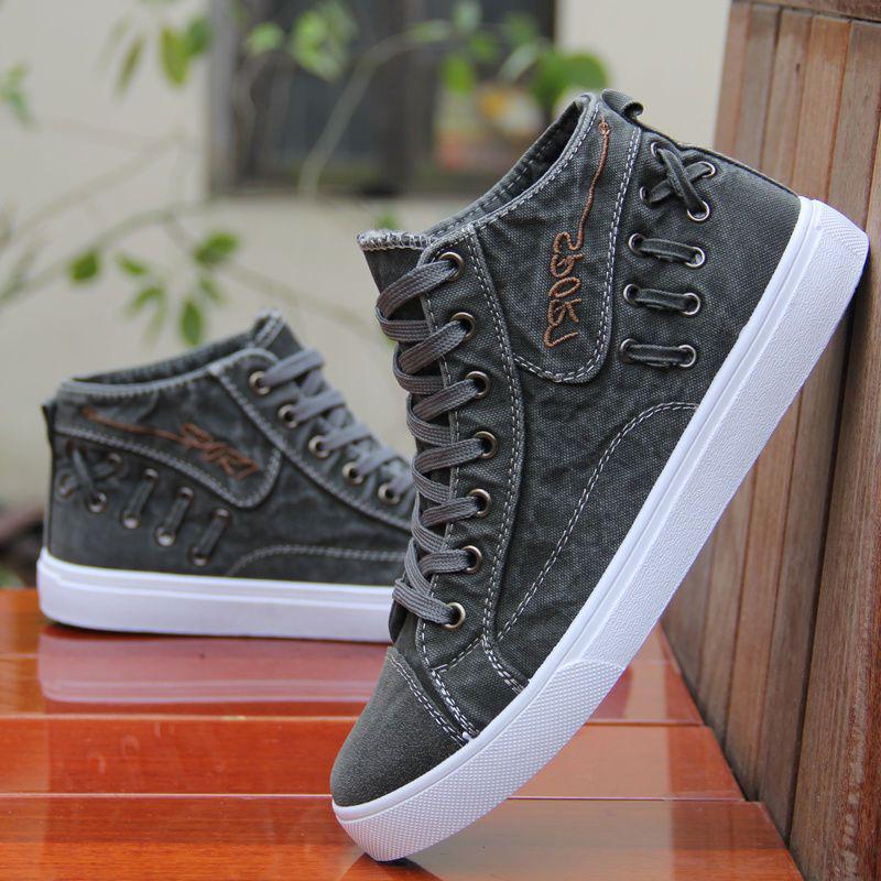 Men's Retro High-Top Canvas Shoes - Velvet-Lined, Warm, Casual, Trendy, Denim-Style for Autumn and Winter