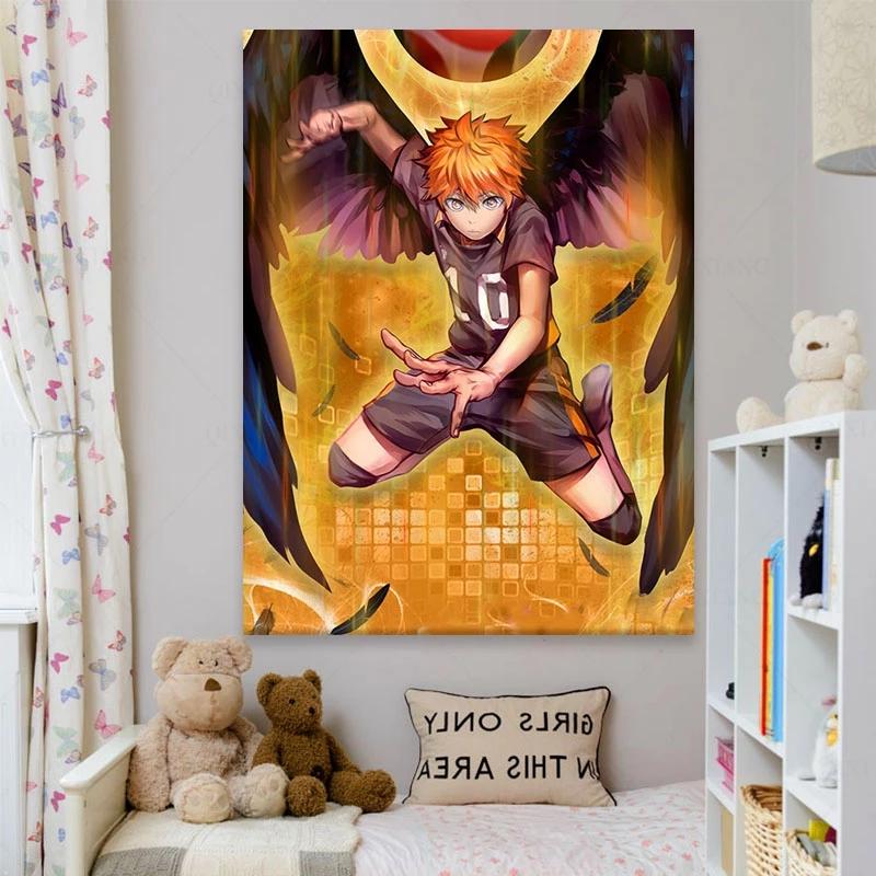 Рамка из цельного дерева Hinata Haikyuu, украшение в стиле аниме, домашний декор, холст, живопись, настенная живопись для гостиной, картины, постеры, принты