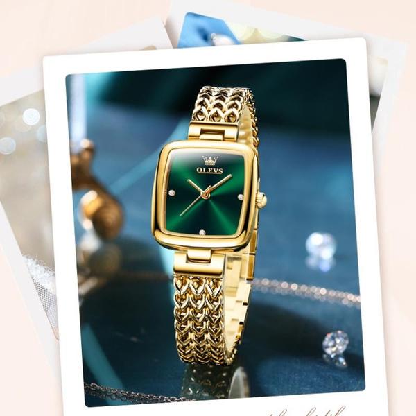 Женские часы, роскошные элегантные кварцевые наручные часы из нержавеющей стали, квадратные кварцевые часы с подарочной коробкой