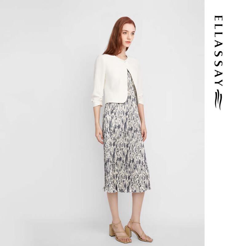 ELLASSAY Elegant Pleated Print Midi Dress