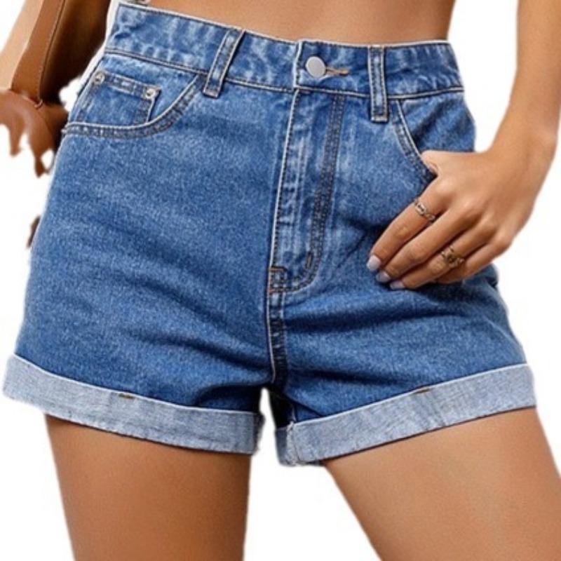 Women Summer High Waist Wide Leg Denim Shorts