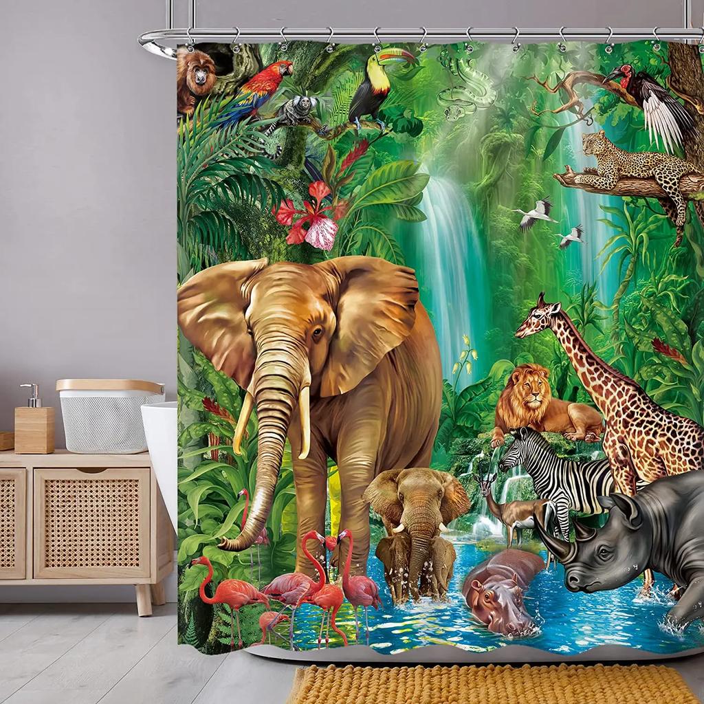 Mermaid Kids Shower Curtain Colourful Cartoon Sea Creatures Starfish Cute Girls Bathroom Decor Polyester Fabric Hanging Curtains