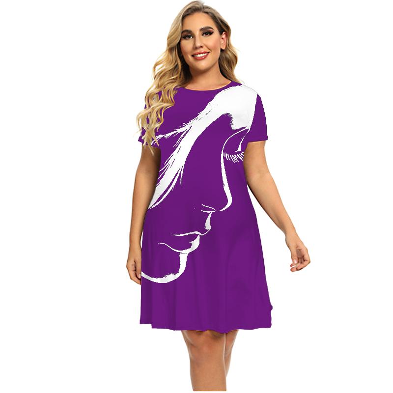 Платье с принтом для лица, женское свободное платье с коротким рукавом, летнее мини-платье большого размера, повседневная женская одежда больших размеров