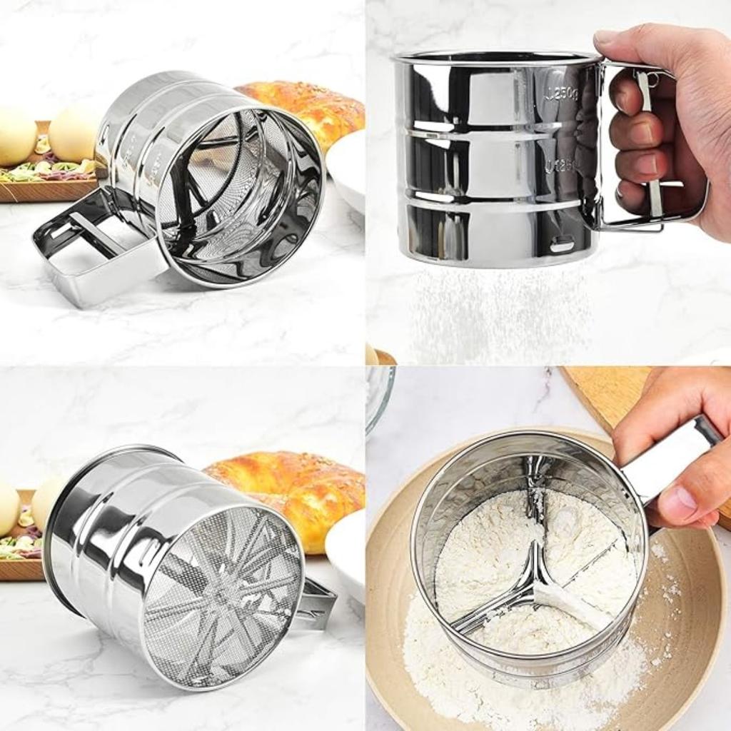 Flour Sieve Stainless Steel Material Manufacturing,Coffee Sieve Cup,Semi Automatic 2 Cup Sifter for Baking | Fine Mesh Pastry Sieve Cup