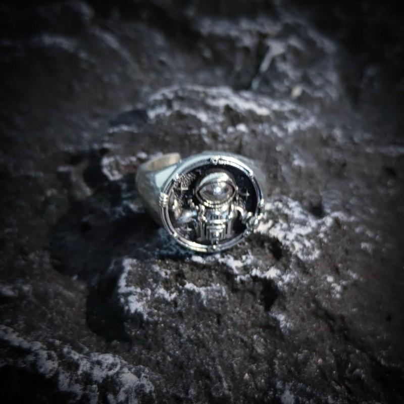 Adjustable Astronaut Ring Sterling Vintage Geometric Space Theme Unisex Jewelry
