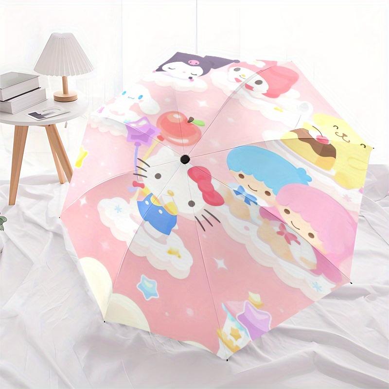 Hello Kitty,Sanrio Characters Automatic Folding Umbrella Simple 8 Rib Design, Bright Cartoon Pattern, Durable Iron Frame, Suitable For Trave