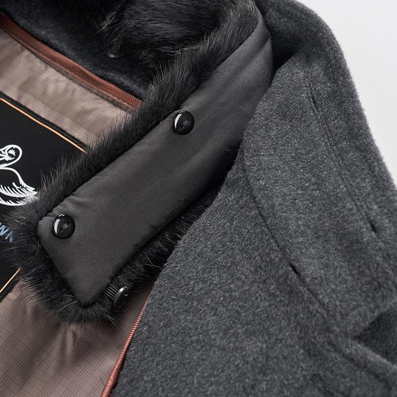 Двустороннее шерстяное пальто мужское со съемной пуховой подкладкой для людей среднего и пожилого возраста шерстяное пальто-папа с воротником-стойкой и меховым воротником
