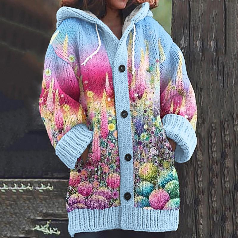 3D Printed Hooded Sweatshirt Coat Women Casual Loose Fit Long Sleeve Street Style Fall Winter