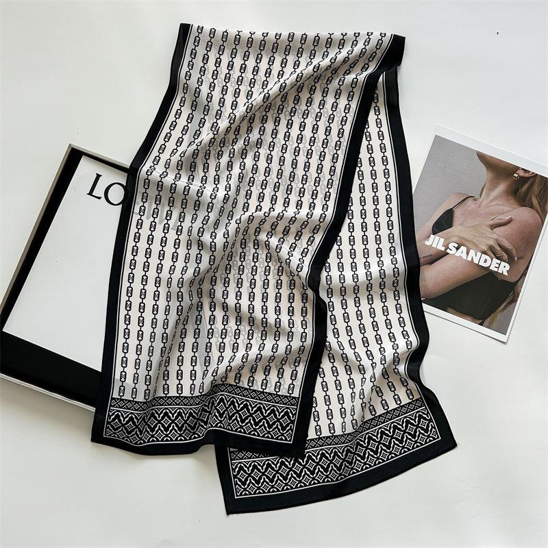 Nordic Style Silk Scarf Square Scarf Femininity Letter 100 Mulberry Silk Small Long Silk Scarf Fashion Scarf