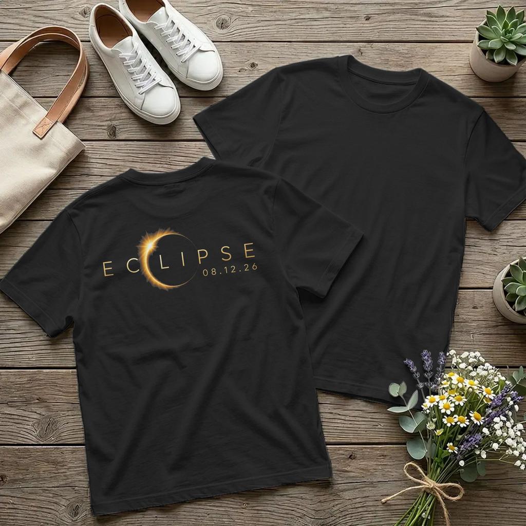 Backprint Men Spain Total Solar Eclipse T Shirt Astronomy Cotton Clothing Short Sleeve Round Co