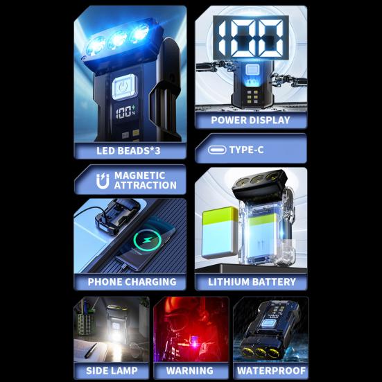 Налобный фонарь-клипса с цифровым дисплеем, водонепроницаемый, с регулируемыми режимами, USB-перезаряжаемый, мини-аварийный фонарик, магнитный, портативный, клипса для кепки, налобный фонарь