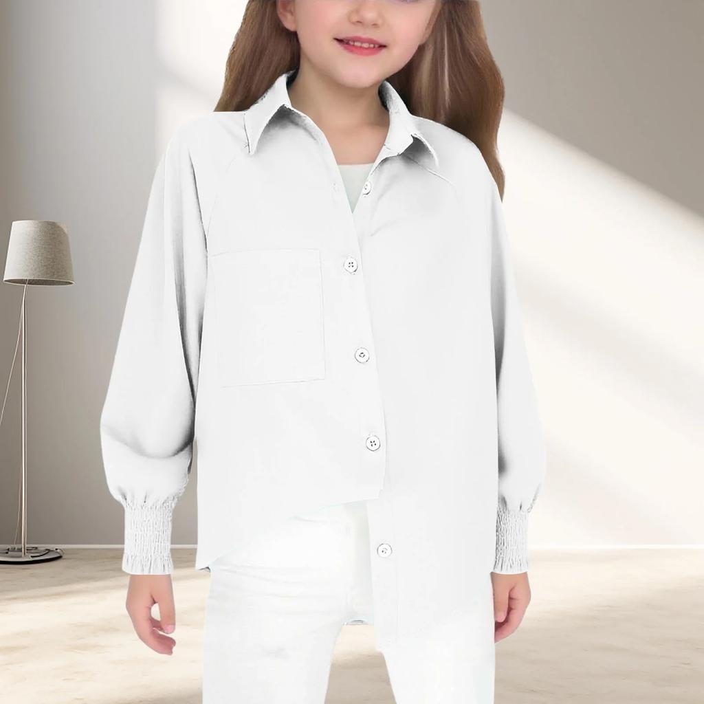 Детская мода Цвет Свободный крой Для девочек Удобная рубашка с длинным рукавом Топ Для детей постарше