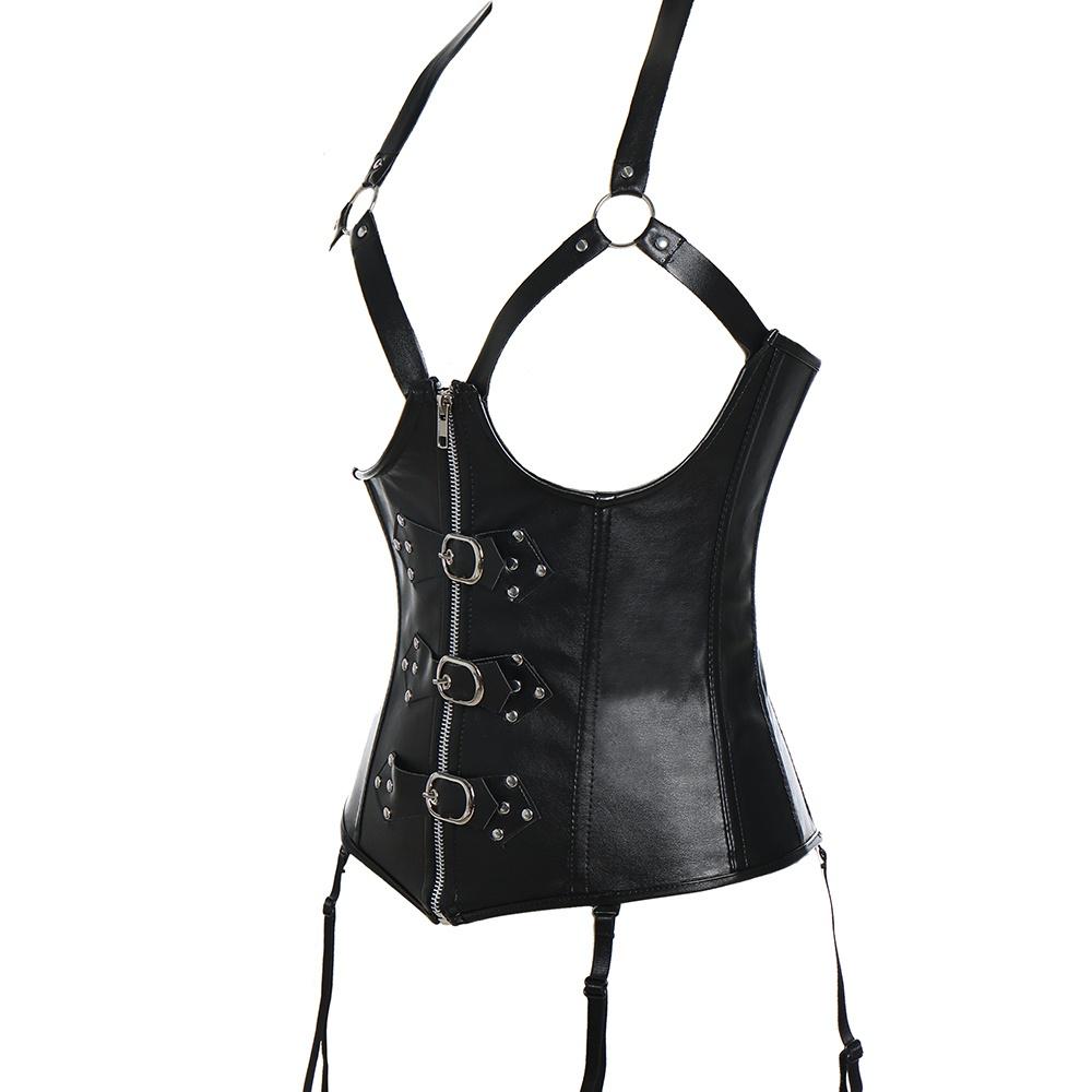 Женский эротический корсет из искусственной кожи с металлической фурнитурой