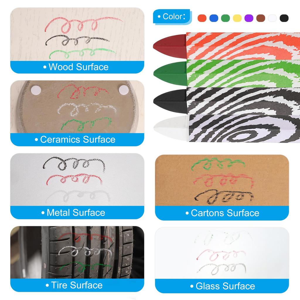 PATIKIL Маркер для дерева 24 шт. Шестигранный восковой маркер для шин Рисовальные мелки для разноцветных мелков, 4,1"x0,6" Дерево, Стекло, Керамика, Картон, Ткань, Камень,