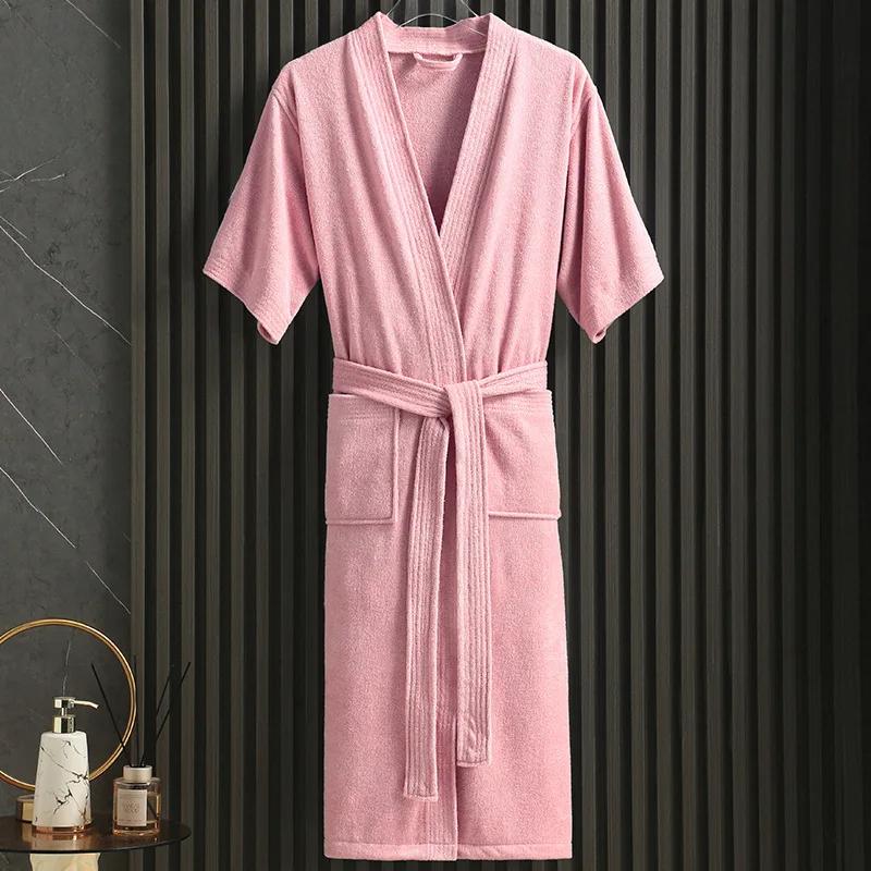 Женский банный халат, длинный, толстый, впитывающий, с коротким рукавом, махровый банный халат, кимоно, мужская ночная рубашка, халат, халаты для женщин, одежда для сна, новинка