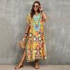 EDOLYNSA Bohemian Printed Loose Kaftan Casual Summer Vacation Maxi Dress Women Clothes Beach Wear Swim Suit Cover Up