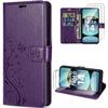 Case and Tempered Glass - E.F.CONNECTION - for Xiaomi Redmi Note 14 4G - PU Leather - Floral Pattern - Night Purple