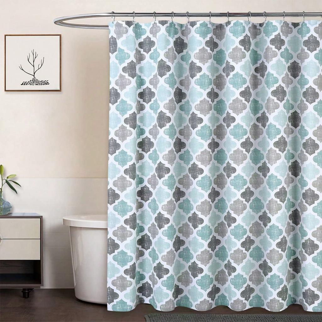 Fabric Shower Curtain Geometric Quatrefoil Patterned Modern Poly-Cotton Farmhouse Bath Shower Curtain Machine Washable