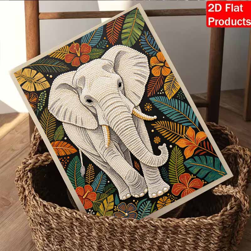 Pearl Art Painting Home Wall Decor Elephant Tropical Flower Gemstone Painting Picture Crafts Adult/Beginner Gift Creative Home Decor Unframed