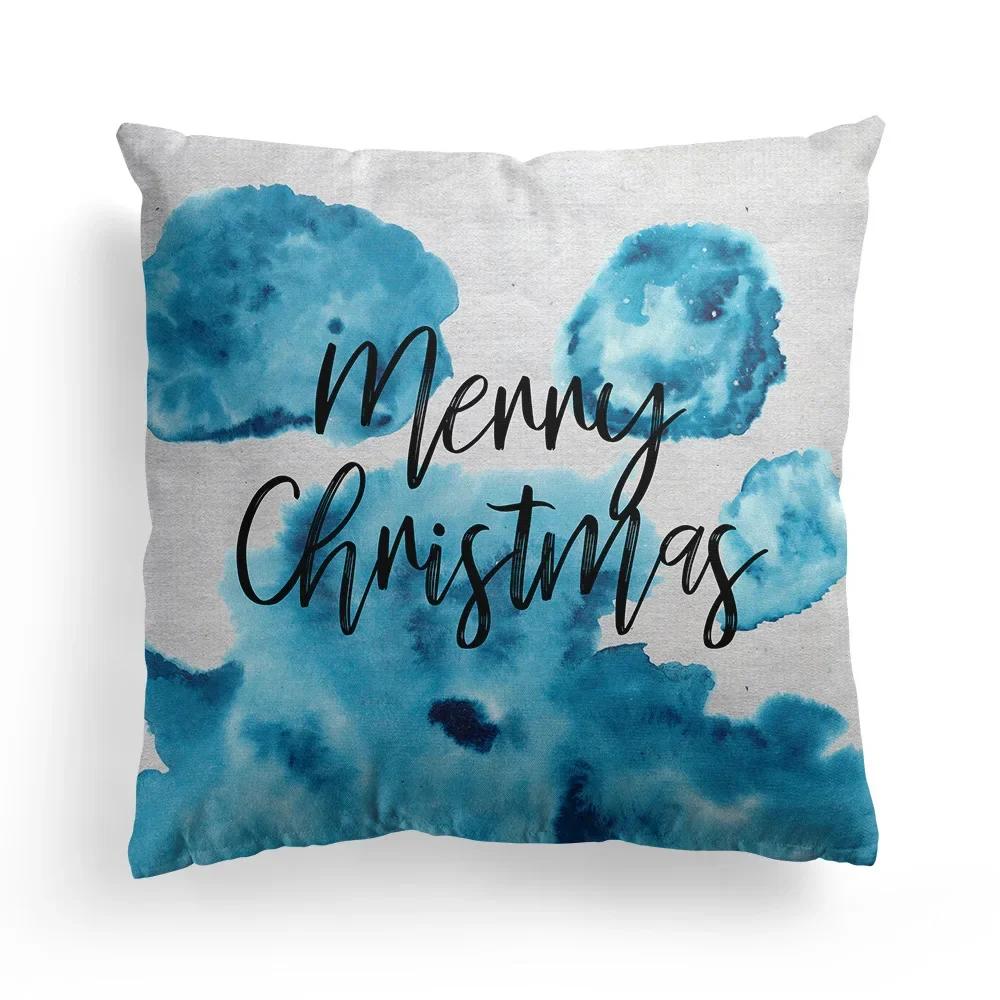 Home Decoration Christmas Blue Elk Plant Pillow House Polyester Cushion Cushion Decoración Navideña Funda De Almohada