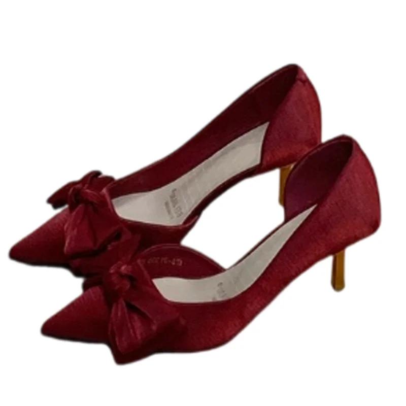 Модные женские туфли-лодочки с острым носком, на высоком каблуке, элегантная обувь, летнее платье с бантом, женские сандалии, тренд 2025, бренд, вечеринка, мода, женская обувь