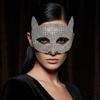 Rhinestone Halloween Mask Sparkly Masquerade Eye Mask Fashion Cat Ear Half Face Mask  Costume Party