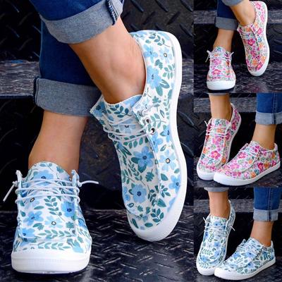 Женская спортивная обувь с цветочным принтом. Дышащая обувь на плоской подошве. Женская обувь.