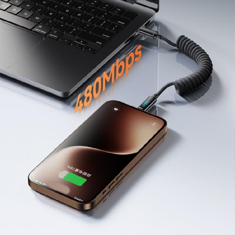 Плетеный нейлоновый кабель USB C для быстрой зарядки 120 Вт с технологией Power Delivery, выдвижной пружинный механизм для гаджетов, скорость передачи 480 Мбит/с