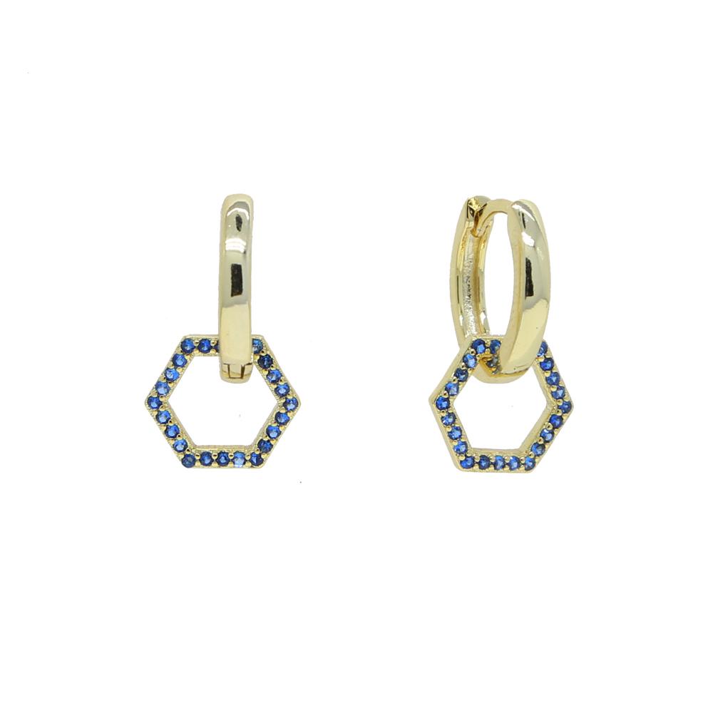 Promotion Trendy Cz Heart Star Hexagon Triangle Colorful Zircon Pendant Women Jewelry Small Hoop Earring