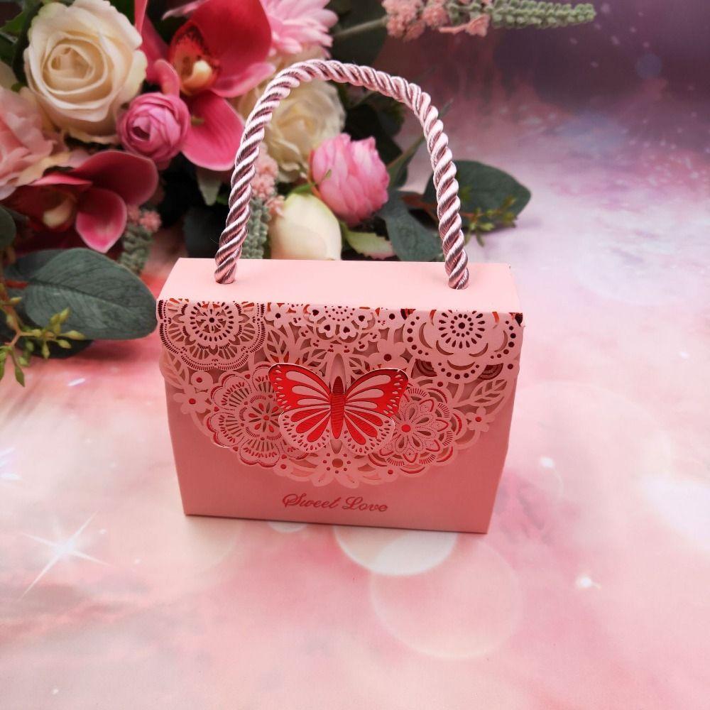 Paper Box Cutout Butterfly Candy Box with Handle Wedding Gift Packaging Box Birthday Party Gift