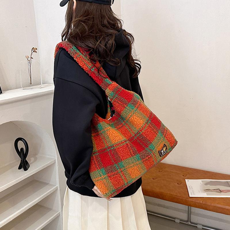 Женская ретро-сумочка из овечьей шерсти, милая пушистая сумка через плечо, сумка-тоут для работы, покупок, повседневного использования AVE