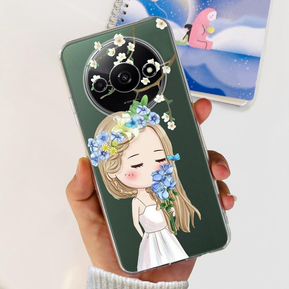 For Funda Xiaomi Redmi A3 Case 2024 Fashion Flower Transparent Silicone Soft TPU Phone Case For Xiomi Redmi A3 RedmiA3 4G Covers