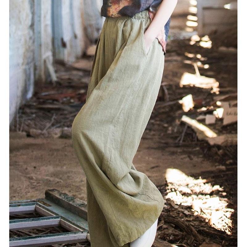 2025 Новые свободные повседневные брюки с высокой талией из хлопка и льна, брюки в стиле ретро с широкими штанинами