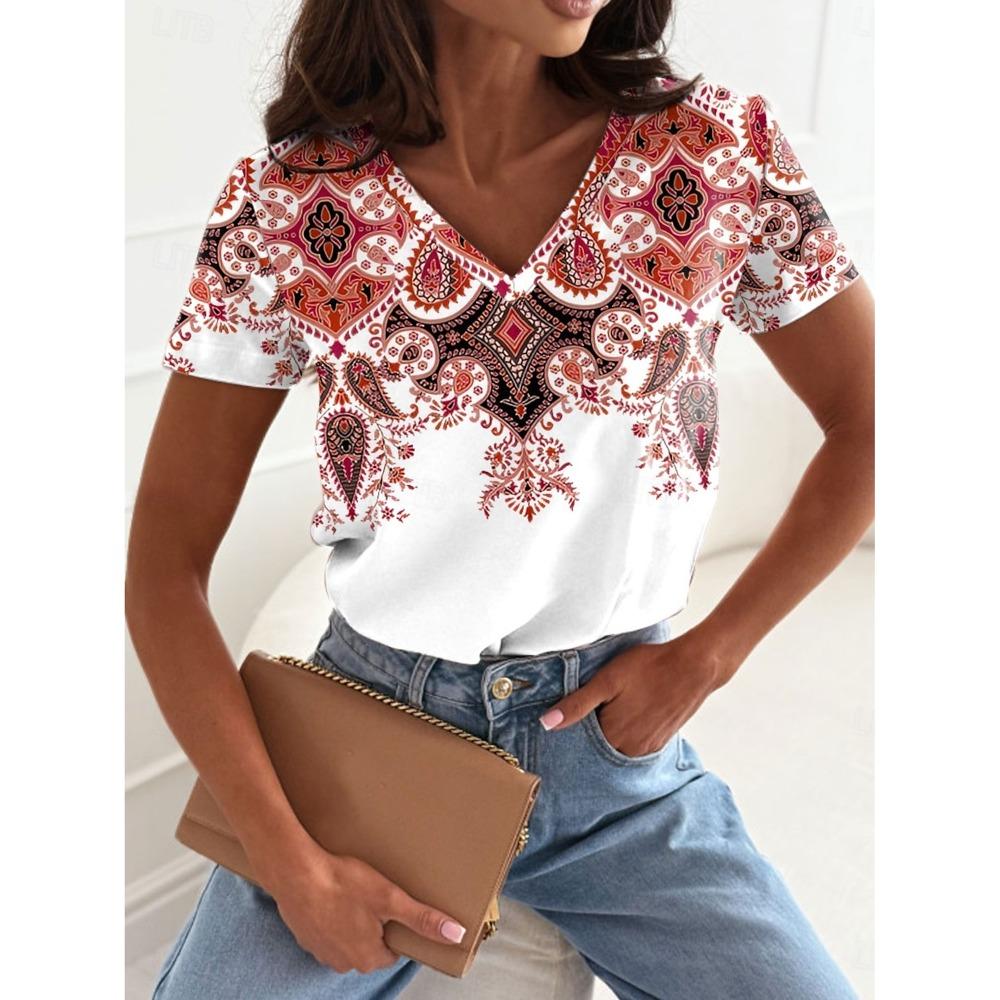 Women's T-shirt Floral Graphic Fashion Short-sleeved V-neck Top