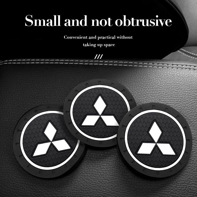 For Mitsubishi Ralliart Lancer Ex Outlander Pajero ASX EVO Car Logo Coaster Anti-skid Mats Water Cup Pads Emblem Car Accessories