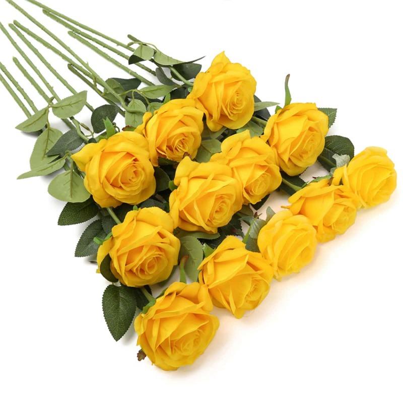 12 шт. Искусственные цветы Розы Массовый букет поддельных шелковых роз с длинным стеблем Искусственные розы Цветы для свадьбы Домашние вечерние украшения стола