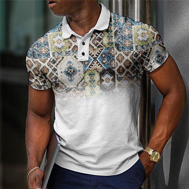 Мужская повседневная рубашка поло с 3D цифровой печатью в ретро этническом стиле