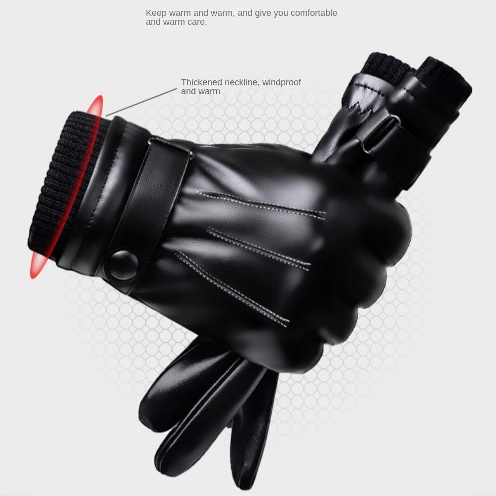 Solid Color Thickened Warmer Glove PU Winter Thick Gloves Minimalism Fashion Waterproof Mittens