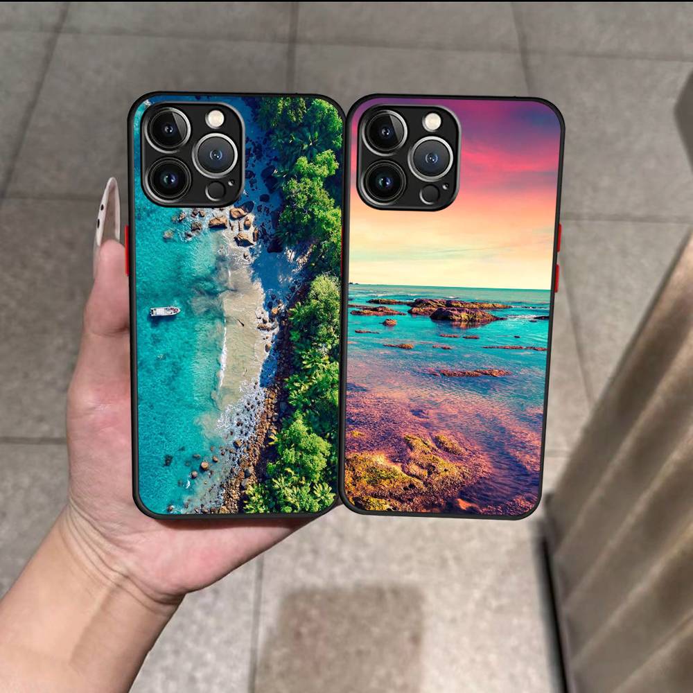 Морской синий Небесный пляж матовый Ударопрочный Для iPhone 16 15 11 12 13 14 Pro Max X XSMAX Mini Чехол для телефона