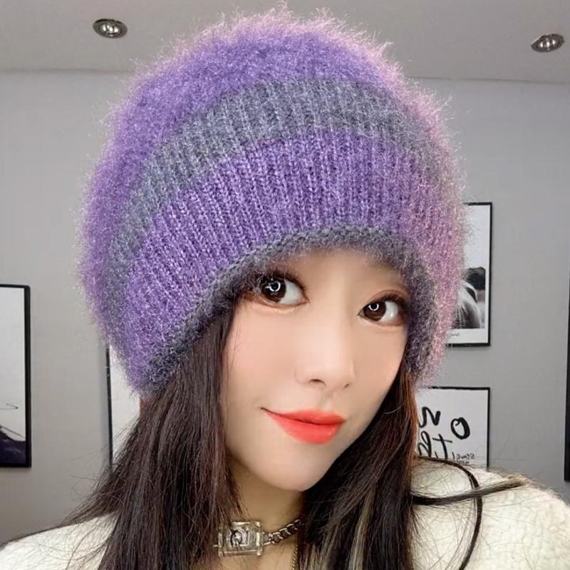 Двухслойная вязаная модная зимняя шапка для женщин, вязаная термошапка, осенне-зимняя женская шапка