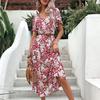 European American Women Summer Holiday Floral Mid Length Dress Fashion