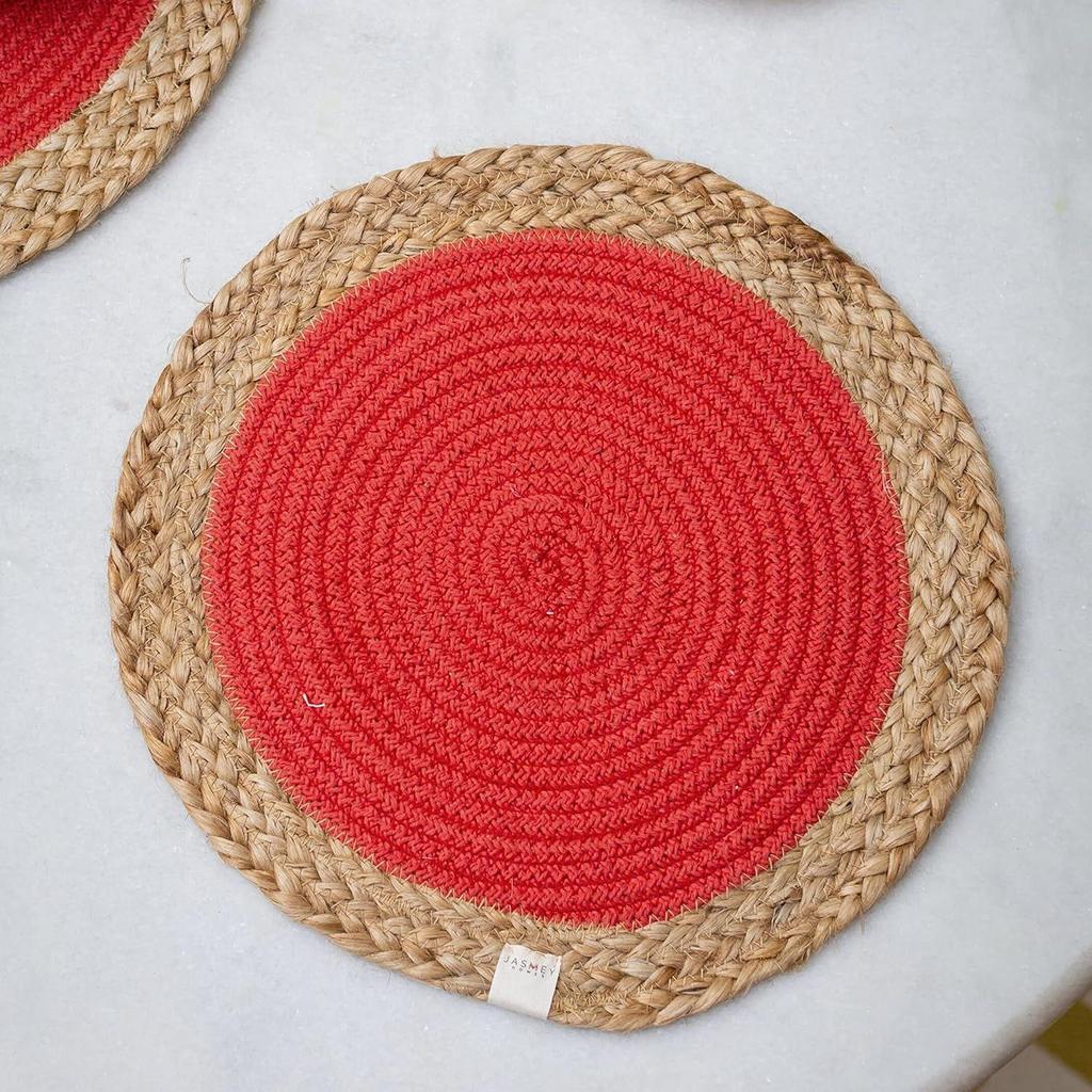Jute Set of 2 Dining Table Mat 30Cm Round Mat - Coral (Single Ring) | Used As Centre Table Decor Placemat/House Warming Gifts for New Home