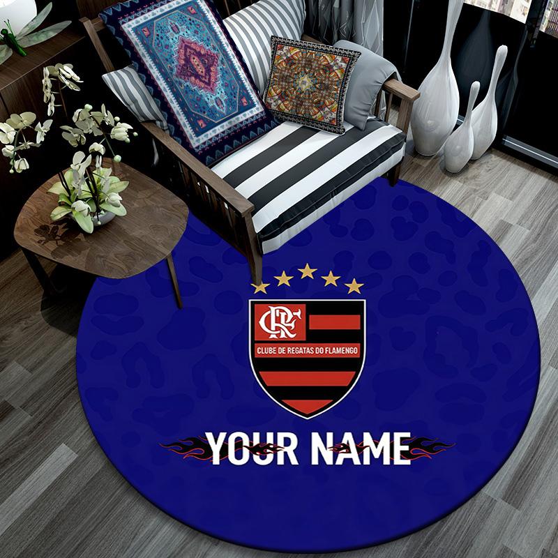 Custom Name Flamengo Round Area Rug,Carpet Rug for Living Room Bedroom Sofa Playroom Decor,Non-slip Floor Mat
