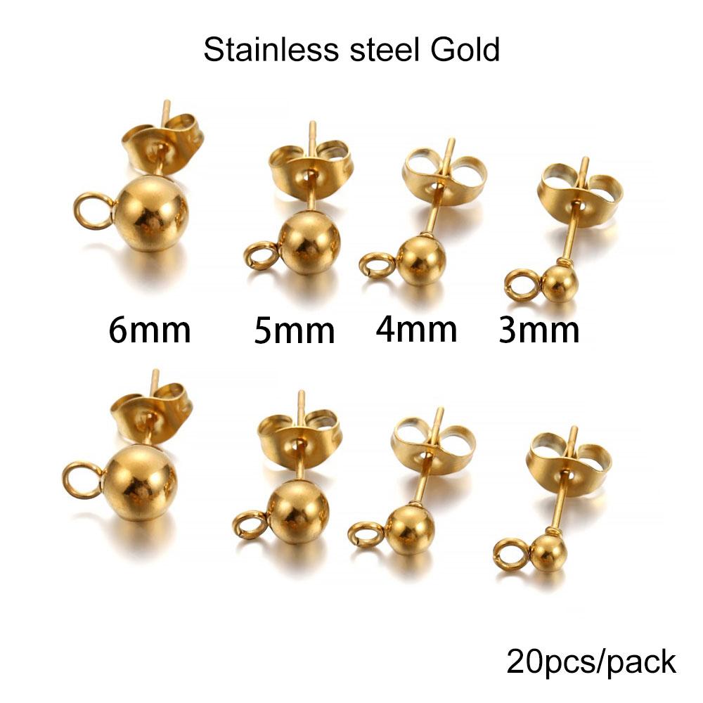 20-100pcs/lot Gold Stainless Steel Blank Post Earring Studs Base Pins With Earring Plug Findings Ear Back For DIY Jewelry Making