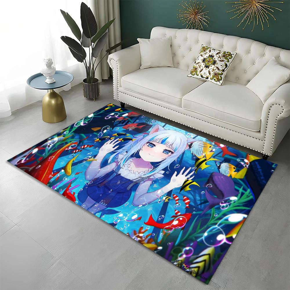 3D Cute Gawr Gura Hololive Cartoon Carpet Rug for Home Living Room Bedroom Sofa Doormat Decor,kids Area Rug Non-slip Floor Mat