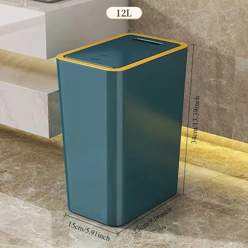 10L/12L Bathroom Trash Can Slim Trash Can with One-Touch Lid Bathroom Kitchen Garbage Bin Plastics Garbage Bin Home Supplies