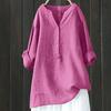 Women Casual Shirt V-Neck Buttons Half Placket Long Sleeve Blouse Solid Color Loose Fit Tunic Tops Office Lady Shirt