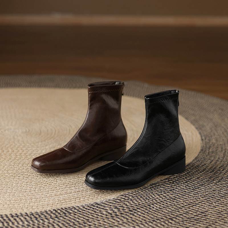 Krazing Pot Зимние ботильоны из микрофибры с квадратным носком, современный размер 33, размер 43, металлические заклепки, средний каблук, на молнии, женские ботильоны